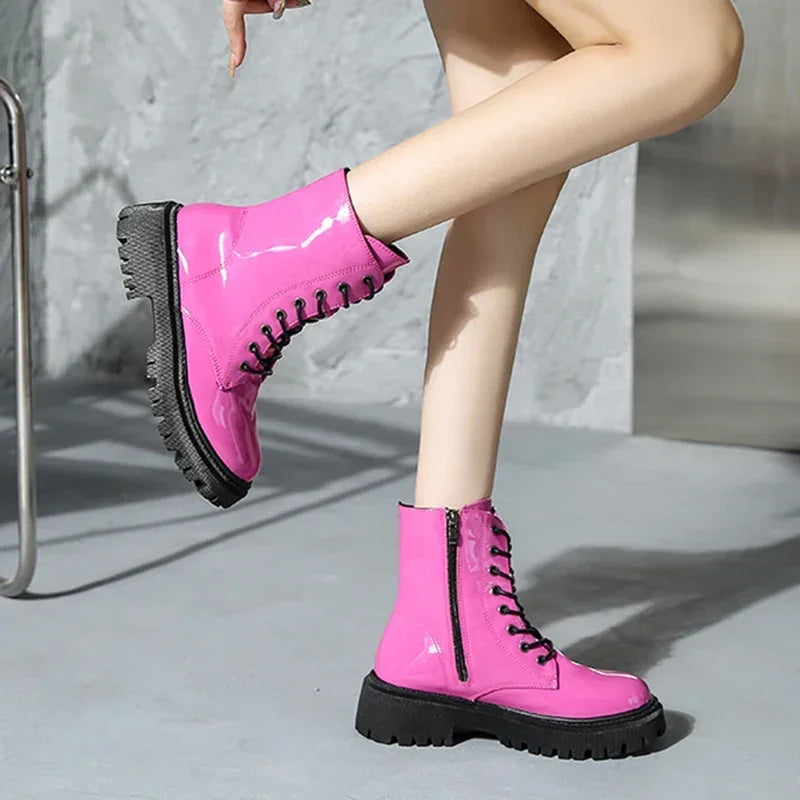 Bottines Plateforme Femme Style Moto – Talon Carré Haut, Zip, Bout Rond | 3 Coloris