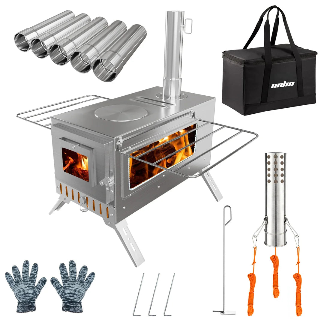 Poêle à Bois Portable Hot Tent – Inox, 7 Tuyaux Cheminée, Chauffage & Cuisson Outdoor