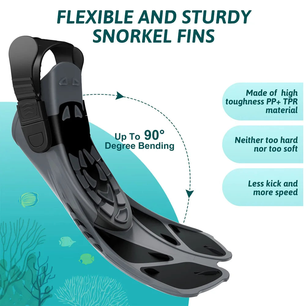 Palmes de Plongée Réglables Adulte – Fins Courtes en Silicone Ouvertes au Talon, Natation, Snorkeling, Voyage - BLACKBEARD OUTDOOR INDUSTRIES