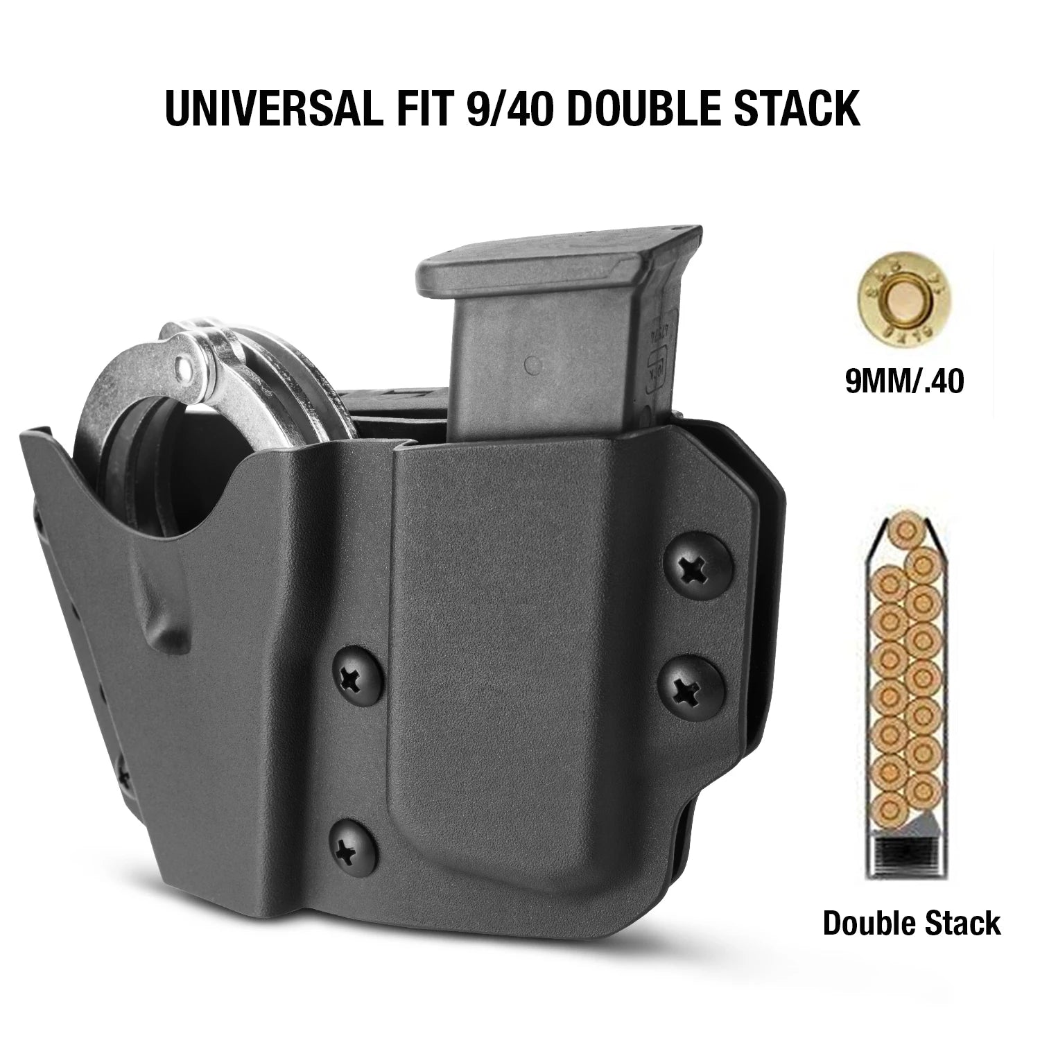 Holster Kydex Menottes + Chargeur Double 9mm/.40 Combo – OWB Ceinture | Menottes Articulées & Chaîne - BLACKBEARD OUTDOOR INDUSTRIES