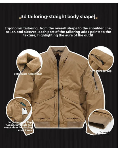 Men's Casual Thickened Cotton Jacket Removable Fur Collar Autumn Winter Warm Stand Collar Looseness Style Chinese Origin BLACKBEARD OUTDOOR INDUSTRIES