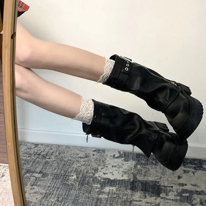 Bottes motardes femme mi-mollet à boucle