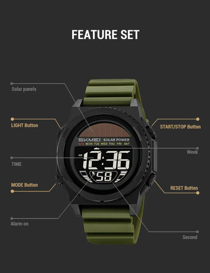 Montre Digitale SKMEI 2358 – Énergie Solaire – Étanche 5ATM – Homme & Femme - BLACKBEARD OUTDOOR INDUSTRIES