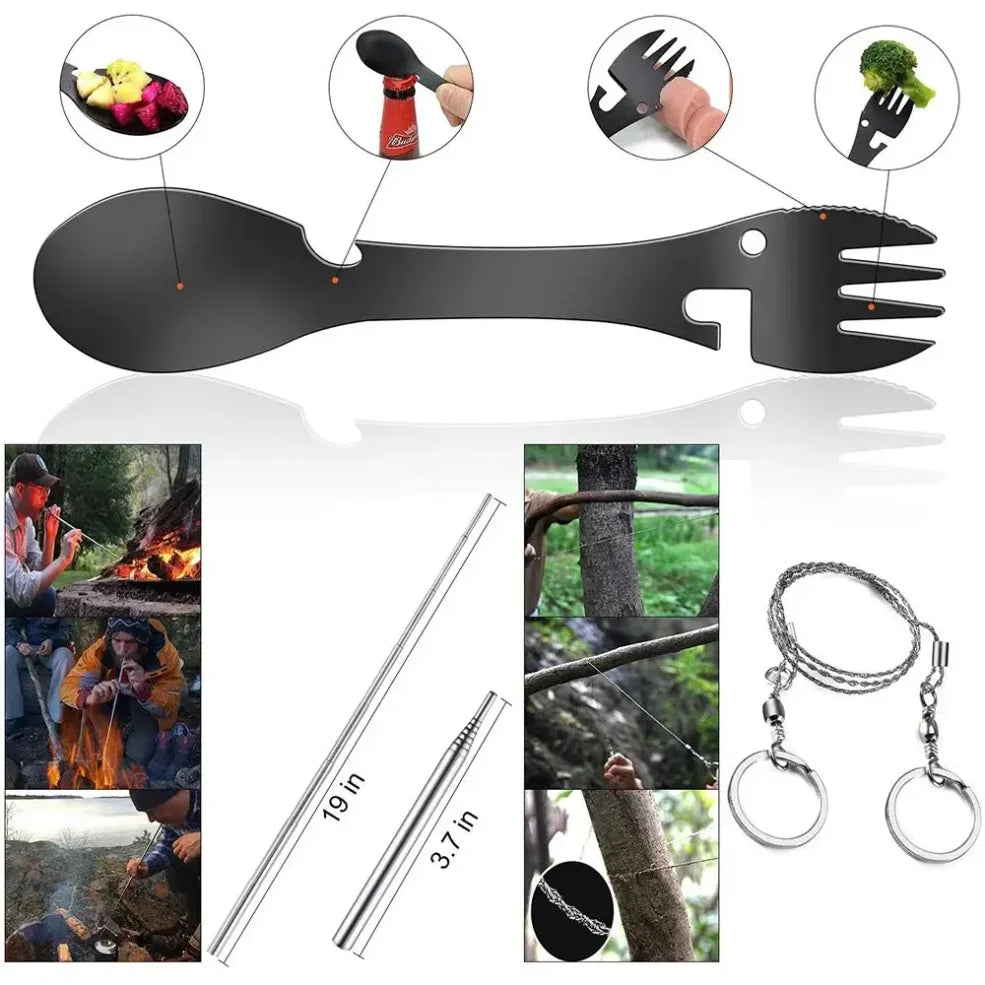 Kit de Survie Multifonction – Équipement Urgence Camping Tactique SOS Bushcraft