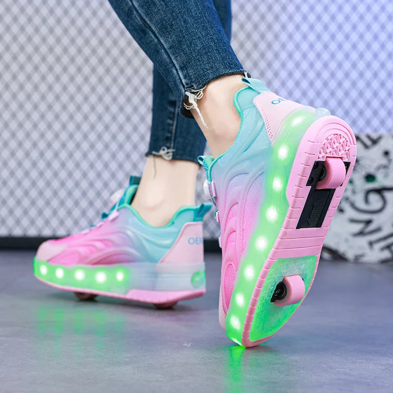 Baskets LED Enfant 2 Roues Lumineuses – Chaussures à Roulettes Recharge USB Unisexe