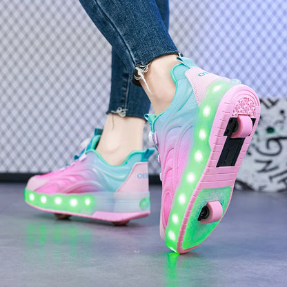 Baskets LED Enfant 2 Roues Lumineuses – Chaussures à Roulettes Recharge USB Unisexe
