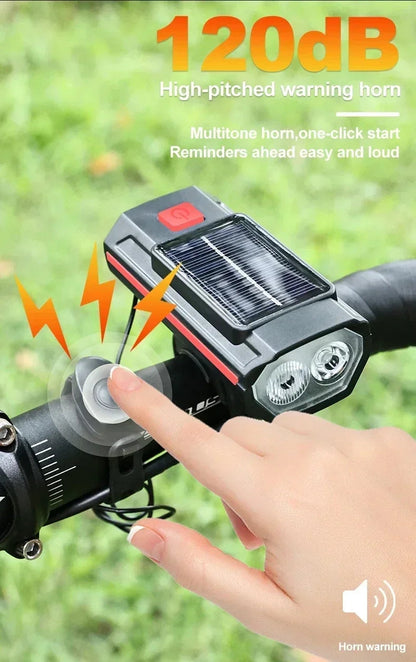 phare avant de vélo solaire a éclairage double faisceau avec avertisseur sonore Ma boutique