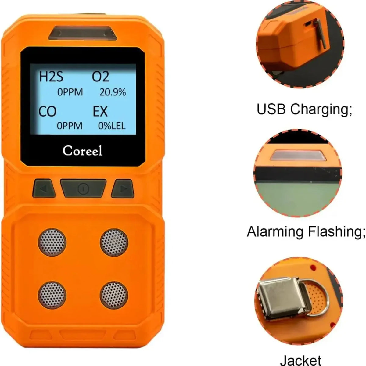 Détecteur multigaz portable 4 gaz CO, O₂, H₂S et LEL