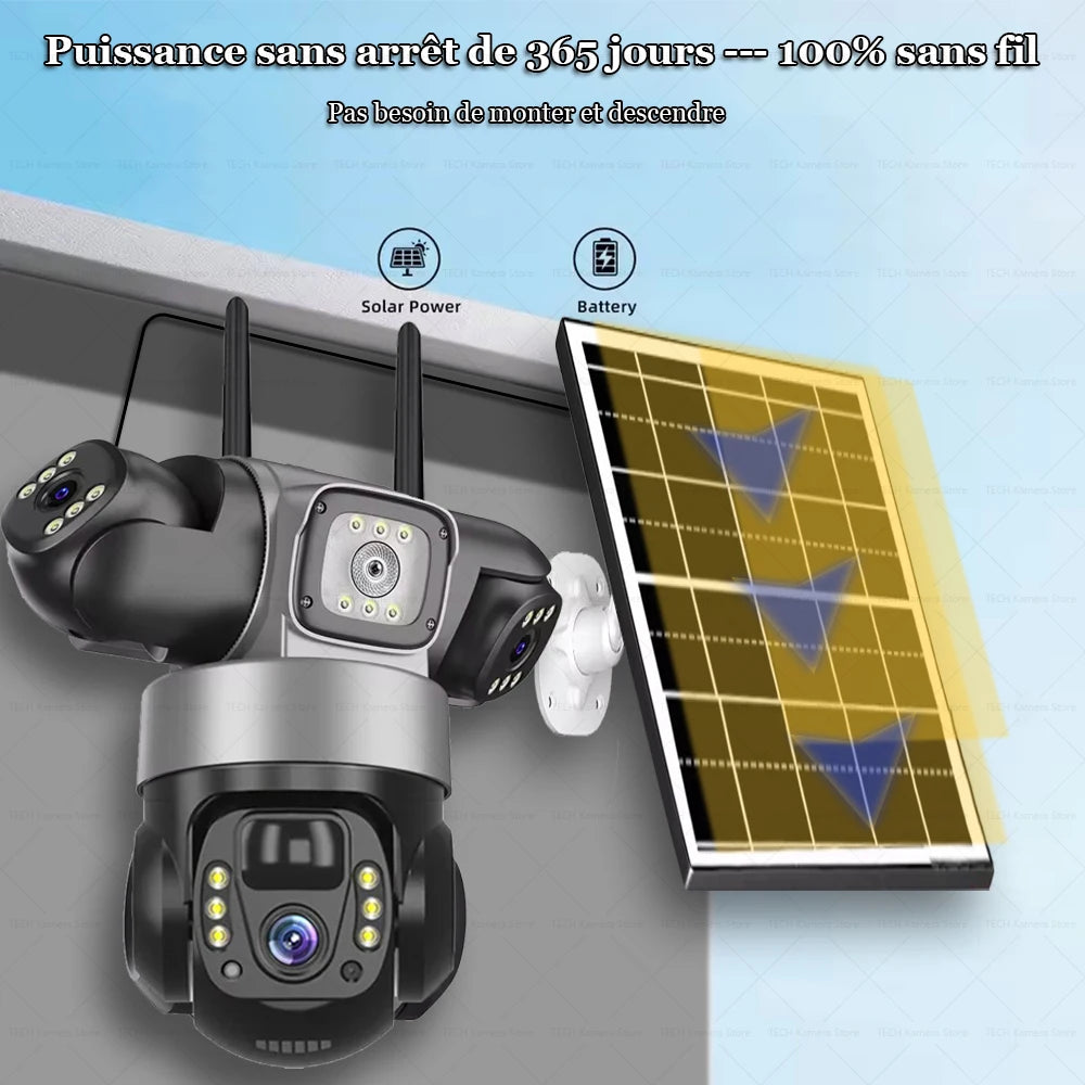 Caméra Solaire 4G Extérieur — Surveillance PTZ 360° Sans Fil, 3 Objectifs, Vision Nocturne - BLACKBEARD OUTDOOR INDUSTRIES