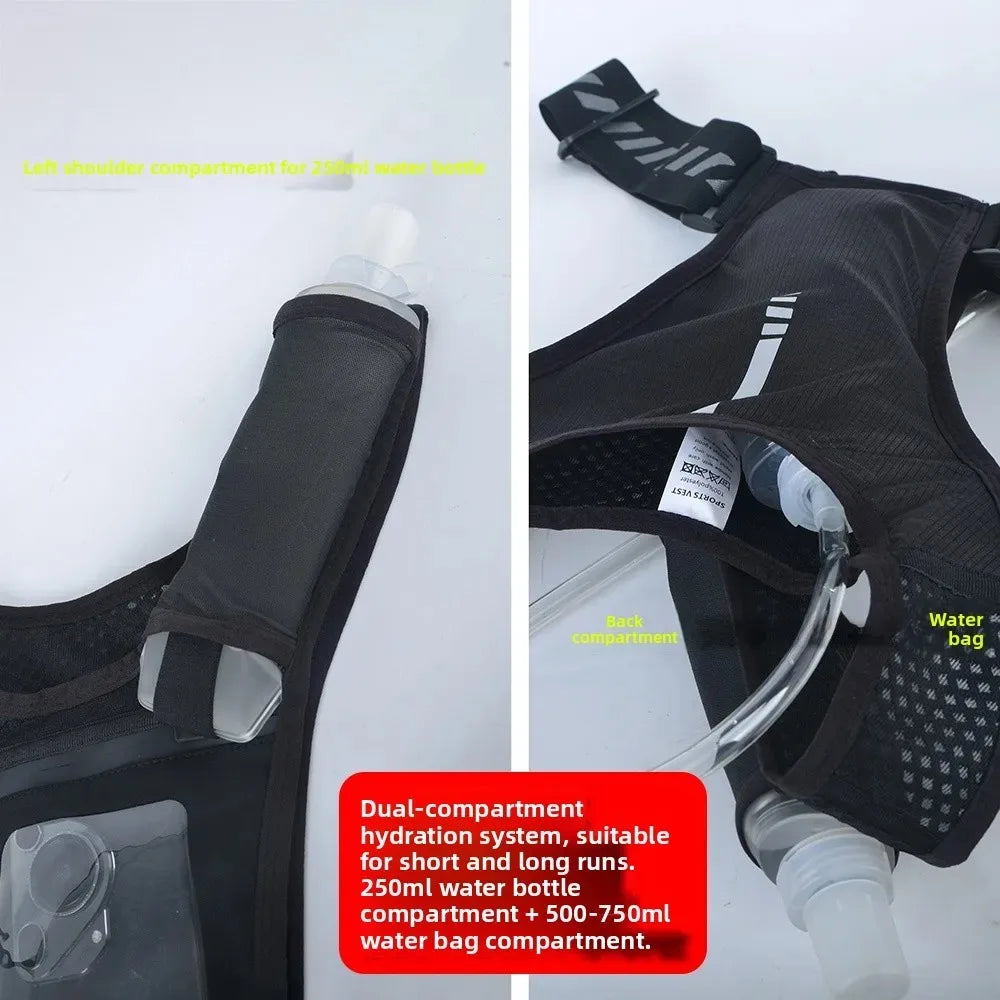 Gilet de running réfléchissant léger, porte-téléphone et porte-gourde