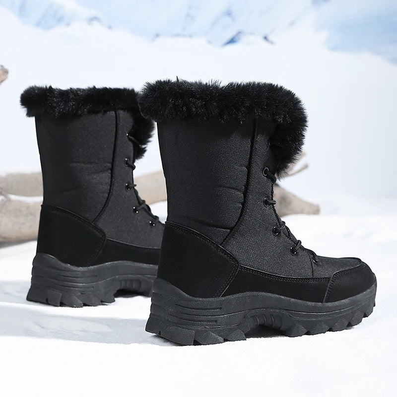 Bottes de neige femme noires à doublure pelucheuse