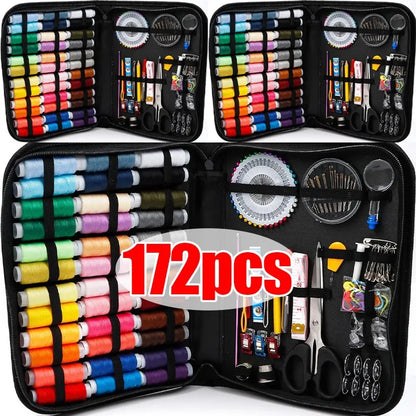 Kit de couture portable 172/128/67/27 pièces avec fils, aiguilles, ciseaux, mètre ruban, boutons et sac de rangement