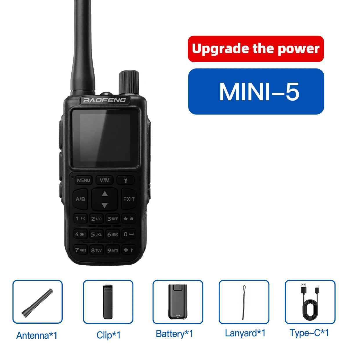 Talkie-Walkie Baofeng MINI-5 – Programmation Bluetooth, 999 Canaux, USB-C, Double PTT