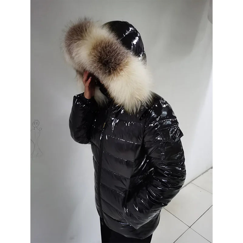 Doudoune brillante femme à capuche – duvet de canard, courte ou longue