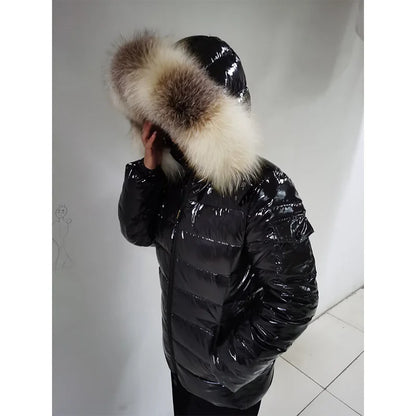 Doudoune brillante femme à capuche – duvet de canard, courte ou longue