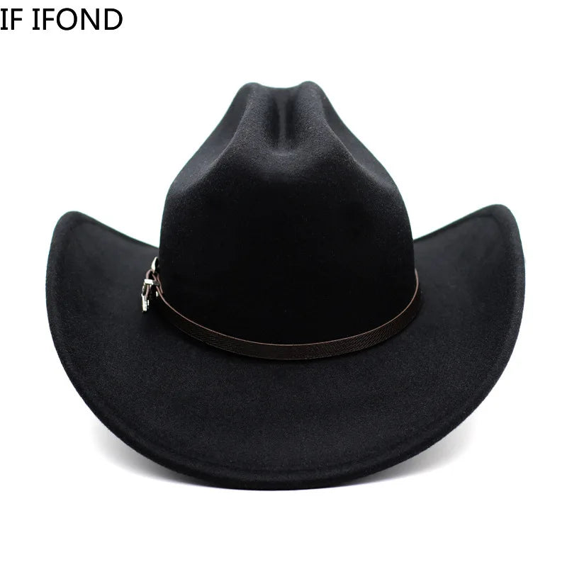 Chapeau Vintage Western Cowboy Unisexe – Style Gentleman & Cowgirl, Large Bord en Cuir – Jazz Cloche Sombrero Élégant pour Homme & Femme - BLACKBEARD OUTDOOR INDUSTRIES