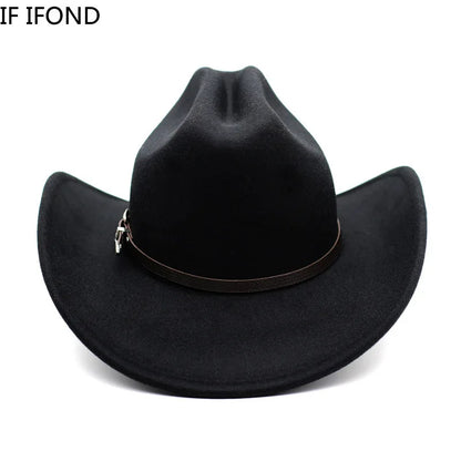 Chapeau Vintage Western Cowboy Unisexe – Style Gentleman & Cowgirl, Large Bord en Cuir – Jazz Cloche Sombrero Élégant pour Homme & Femme - BLACKBEARD OUTDOOR INDUSTRIES