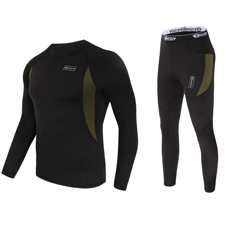 Ensemble Sous-Vêtement Thermique Homme – Polaire Compressif Séchage Rapide Style Militaire
