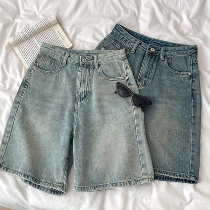 Short Jean Rétro Femme Taille Haute – Coupe Large Droite, Effet Délavé, Fermeture Boutons | Streetwear Été | XS à XXXL | 2 Coloris - BLACKBEARD OUTDOOR INDUSTRIES