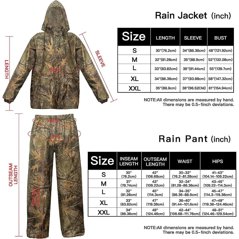 Ensemble Pluie Tactique Camouflage 2 Pièces — Poncho + Pantalon Imperméable | Chasse, Moto, Randonnée | S à XXL - BLACKBEARD OUTDOOR INDUSTRIES