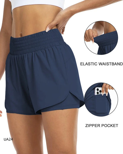 Short 2-en-1 Taille Haute Femme Séchage Rapide – Poche Zippée, Ceinture Élastique | Running, Gym, Yoga, Fitness | XS à XXL | 6 Coloris - BLACKBEARD OUTDOOR INDUSTRIES