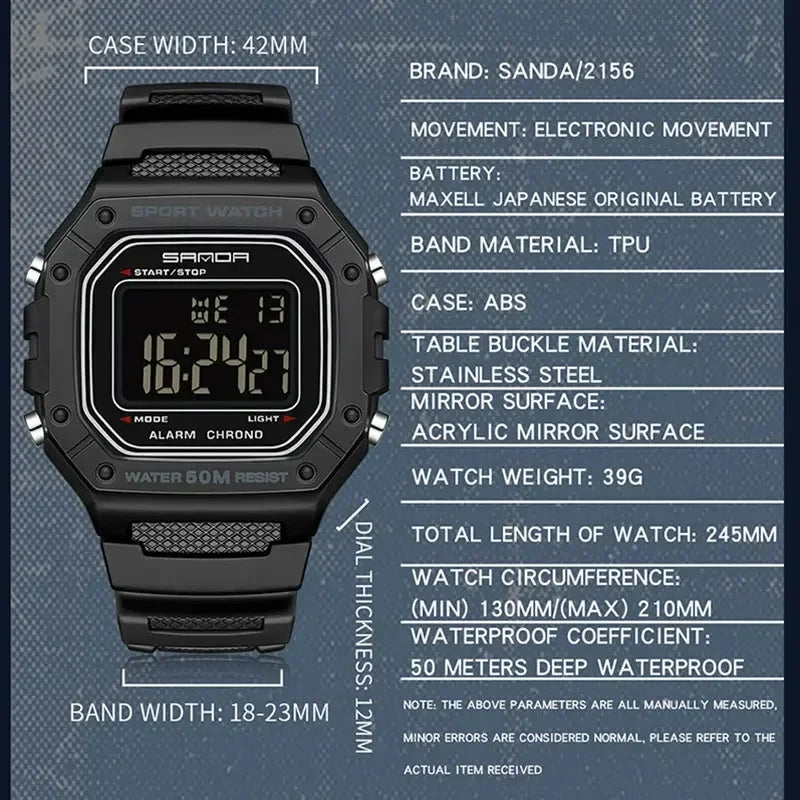 Montre Militaire Digitale SANDA 2156 – Sport LED Étanche 5 Bar Homme