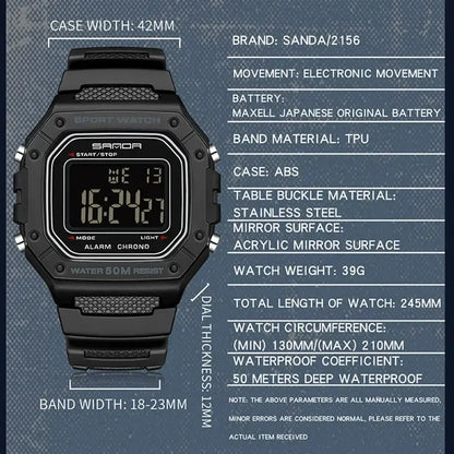 Montre Militaire Digitale SANDA 2156 – Sport LED Étanche 5 Bar Homme