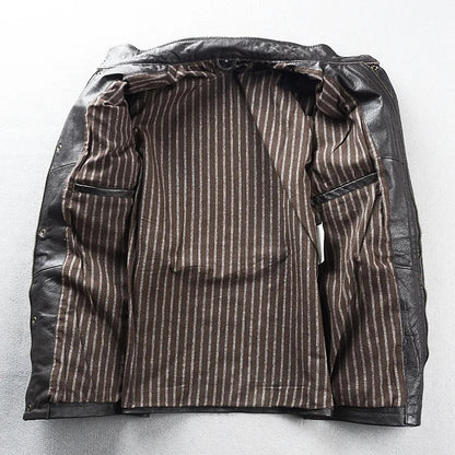 Brown Autumn Leather Jacket Men Safari Style Four Pockets Plus Size 5XL Natural Cowhide M65 Belt Genuine Leather Coat BLACKBEARD OUTDOOR INDUSTRIES