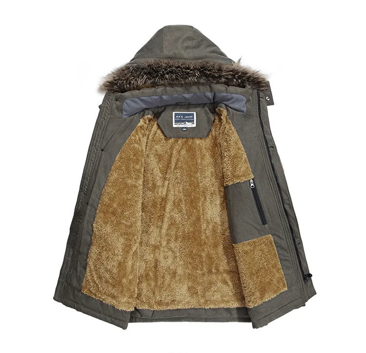 Parka Longue Homme à Capuche Fourrure Amovible – Manteau d'Hiver Chaud Multi-Poches