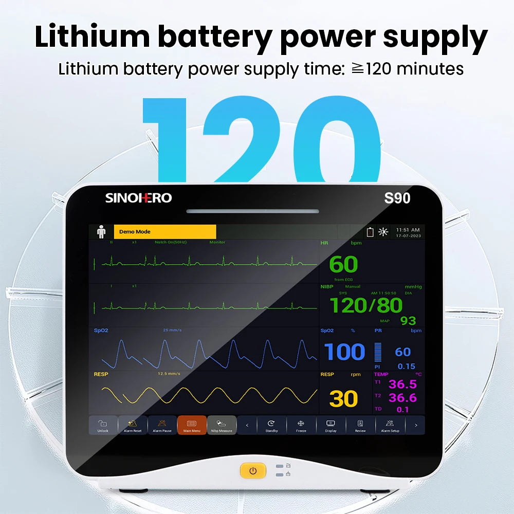 Moniteur Patient Multiparamétrique 12.1" Sinohero S90C – ECG, SpO2, NIBP, RESP, TEMP, IBP, EtCO2