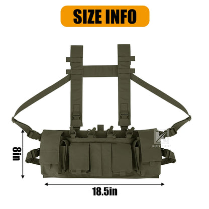 Chest rig tactique léger discret avec harnais en H, porte-chargeurs et poches radio
