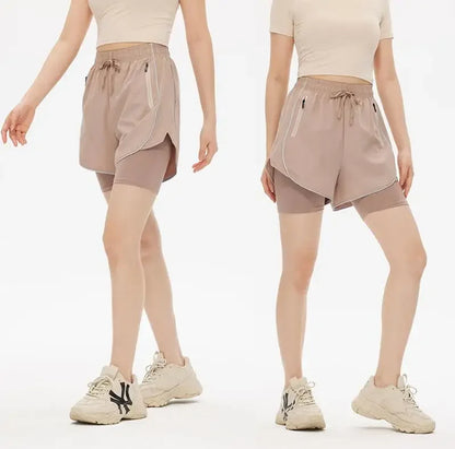 Shorts de Sport Femme 2-en-1 Taille Haute - Séchage rapide • Poche zippée • Confort anti-exposition - BLACKBEARD OUTDOOR INDUSTRIES