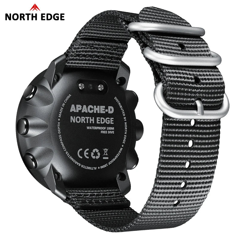 NORTH EDGE APACHE-D Montre Digitale Sportive pour Homme - Montre de Plongée, Outdoor, 100M Étanchéité, Altimètre, Baromètre, Boussole BLACKBEARD OUTDOOR INDUSTRIES