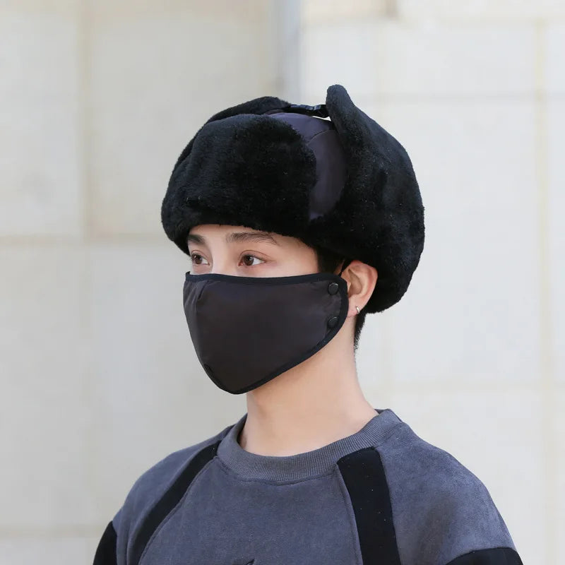 Chapka Ushanka Hiver avec Oreillettes et Cache-Visage - Unisexe