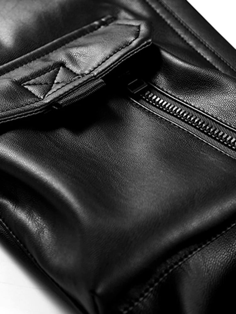 Blouson Bomber Techwear Homme en Similicuir - Oversize Multipoches