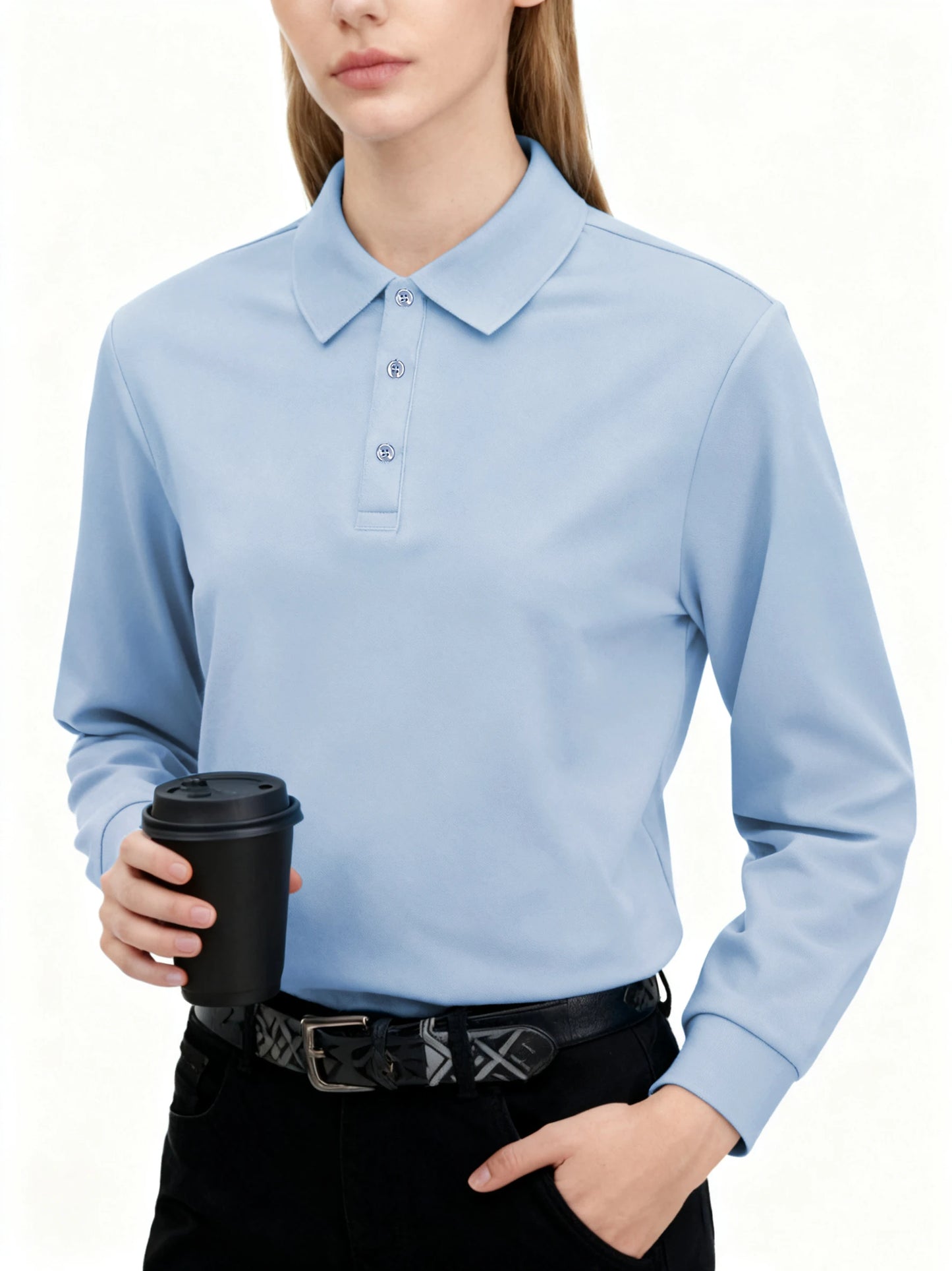 Polo Femme Manches Longues Slim – Col Chemise Respirant, Style Sportif S à XXL