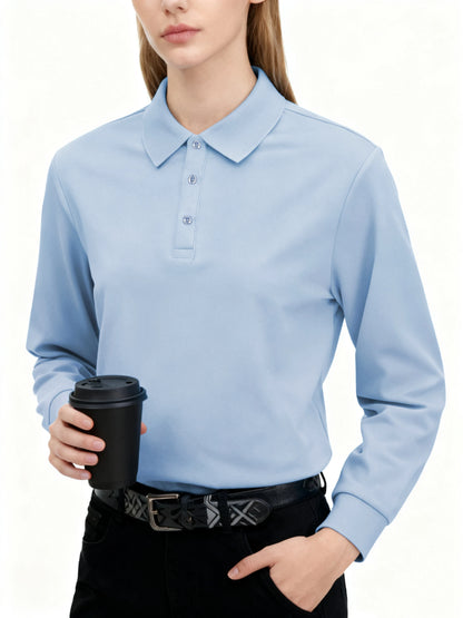 Polo Femme Manches Longues Slim – Col Chemise Respirant, Style Sportif S à XXL