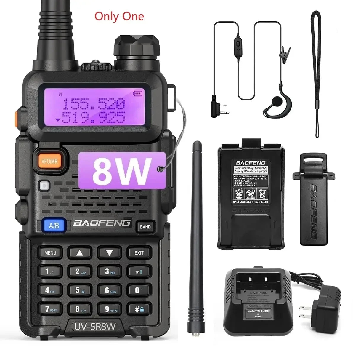 BAOFENG UV-5R 8W – Talkie-Walkie Double Bande VHF/UHF, 128 Canaux, Portée 10 km