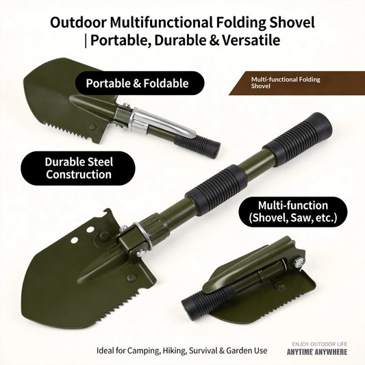 Pelle multifonction pliable en acier carbone – double poignée, outil de survie pour camping et randonnées - BLACKBEARD OUTDOOR INDUSTRIES