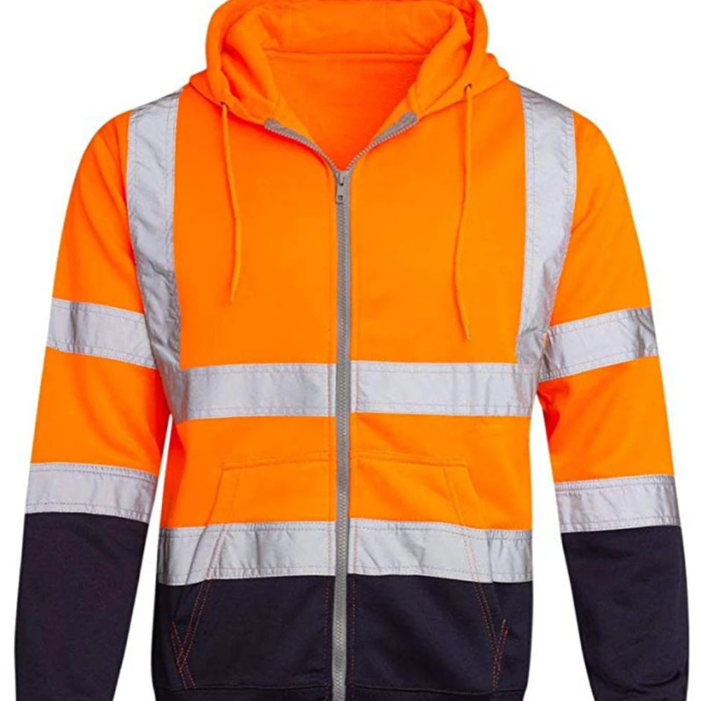 Sweat à Capuche Réfléchissant Haute Visibilité - Vêtement de Travail de Protection, Coloris Bloc, Fermeture Éclair - BLACKBEARD OUTDOOR INDUSTRIES