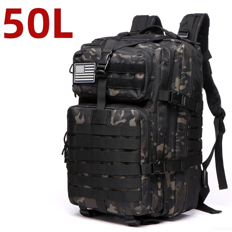 Sac à Dos Tactique MOLLE 25L/50L – Nylon Imperméable, Compatible Laptop | Randonnée, Chasse, Camping