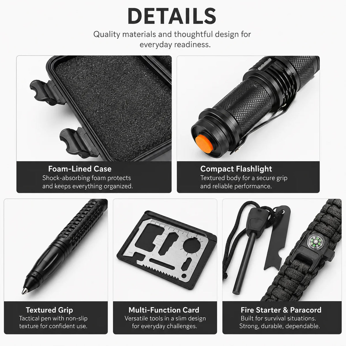 Kit de Survie Outdoor Complet – Couverture de Survie, Boussole, Allume-Feu, Bracelet Paracorde | Camping & Urgence