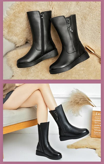Bottes Neige Femme en Cuir – Fourrées Laine Épaisse | Confort & Chaleur | Tailles 35 à 43 - BLACKBEARD OUTDOOR INDUSTRIES