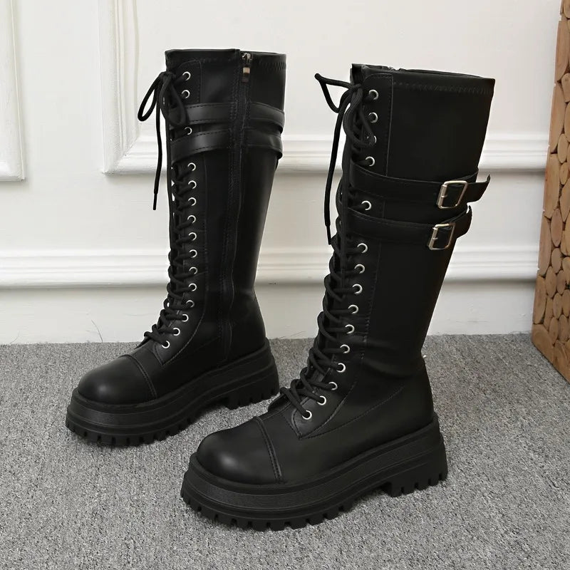 Bottes Montantes Femme – Talon Carré Zip Bout Rond Plateforme