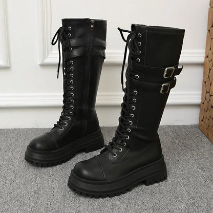 Bottes Montantes Femme – Talon Carré Zip Bout Rond Plateforme