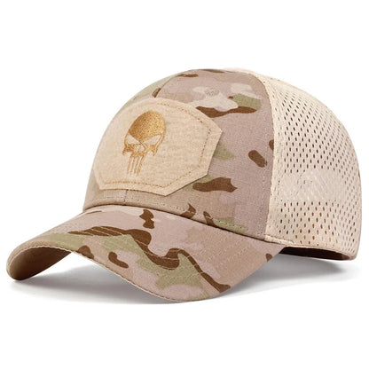 Casquette Baseball Skull Brodée – Camouflage & Uni Réglable Respirante Unisexe Outdoor