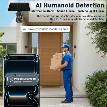 Caméra de surveillance solaire 4G double objectif 10 MP, zoom x12, suivi automatique