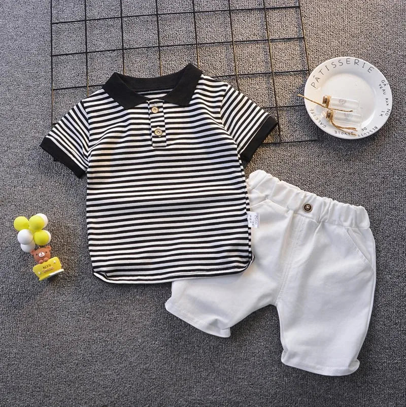 ensemble pour bébé chemise à manche courtes rayées et short uni Ma boutique