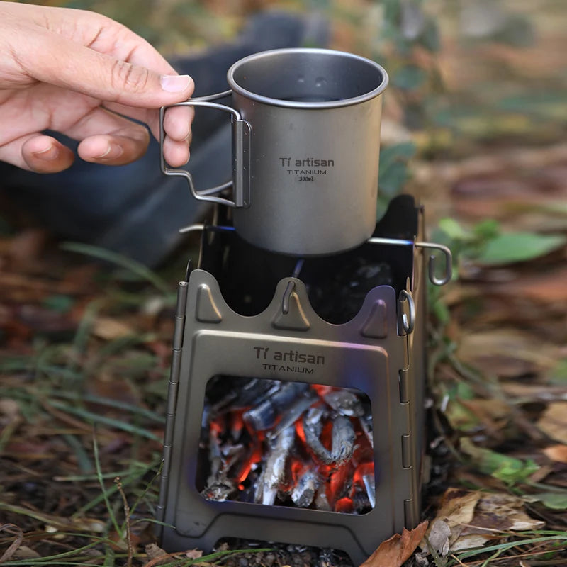 Réchaud à bois pliable pour camping et bivouac – Titane ou inox