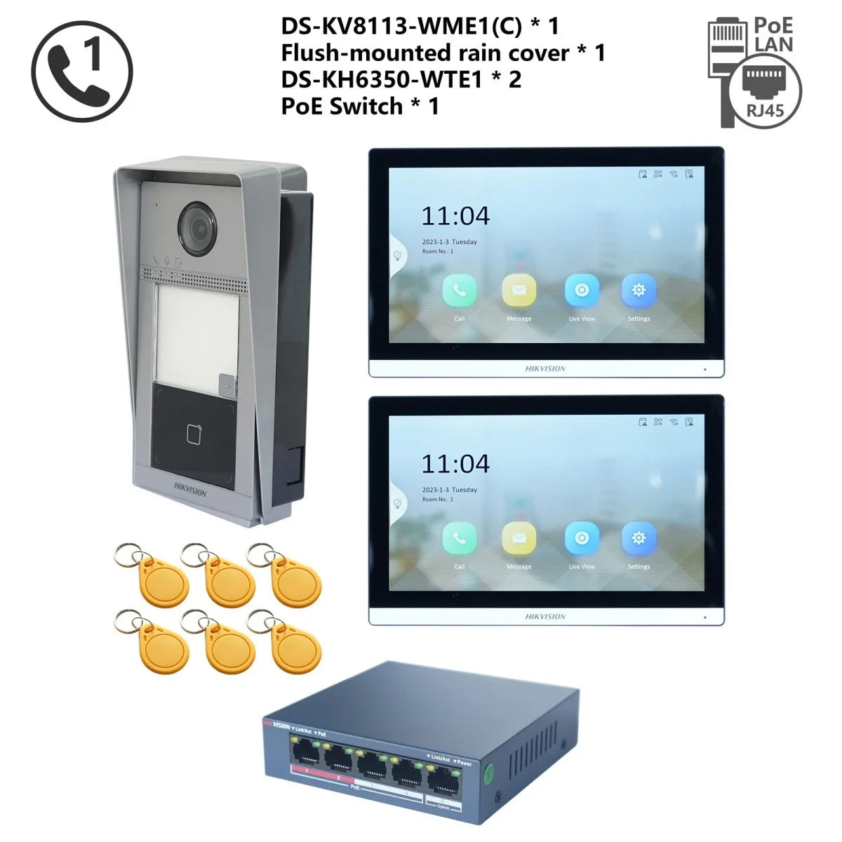 Kit Interphone Vidéo IP HIKVISION DS-KV8113-WME1(C) + DS-KH6350-WTE1 + Switch PoE - BLACKBEARD OUTDOOR INDUSTRIES